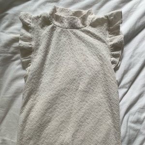 White Cropped Mock Neck with Ruffle Details
